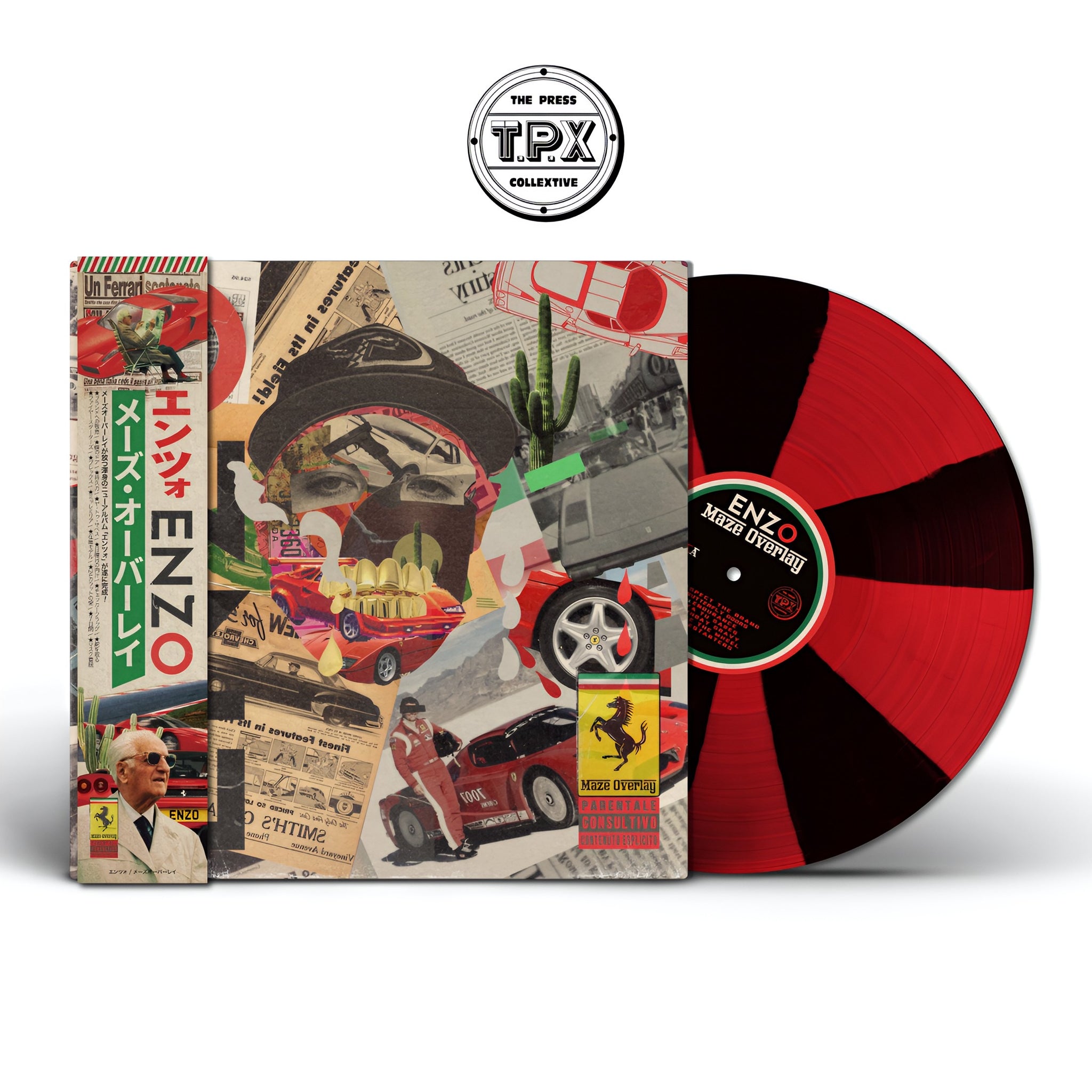 Enzo pinwheel custom Cornetto design in translucent red and black, pressed on 140 gram vinyl.