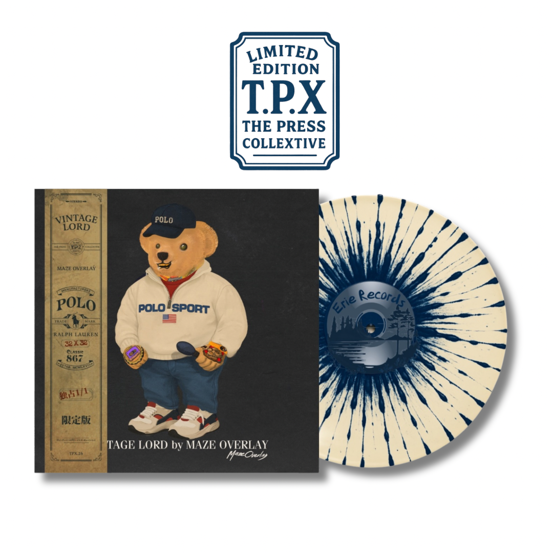 Maze Overlay Vintage Lord Lo Sport Cream and Blue Splatter Vinyl